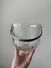 Clear Glass Ice Bucket W  Silver Metal Swing Handle  Diamond Pattern  Vintage