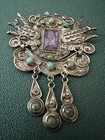 Matl Matilde Poulat Early Rare  Brooch Amethyst   Turquoise 925 W doves