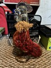 Vintage Sealed 13  Clear Glass Rooster Shaped Bottle Vinegar Infused Red Peppers