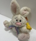 Seated 9    Russ Berrie White Bunny Rabbit With Yellow Bird Plush Stuffed Animal