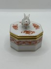 Herend Hungary Handpainted Orange Bunny Rabbit Trinket Box 6020 Gold Trim