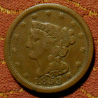 1853 Braided Hair Half Cent  F vf     Nice Details  Surfaces   Toning