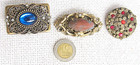 Lot 3 Victorian Antique Brooches Set With Gemstone And Art Glass