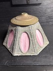 A Beautiful Antique 8 Panel Art Nouveau Pink Slag Glass   Bronze 6    Lamp Shade