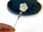 8 Inch Hatpin With Mother Of Pearl Flower On Gold Finish Setting