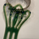 Rare Antique Green Bakelite celluloid Hair Comb W white Dots blue Rhinestones