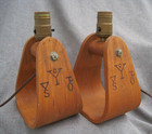 Vintage 1950s Mcm Mid-century Western Cowboy Wood Stirrup Lamp Set  2  Working
