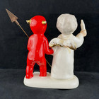 Vtg Red Devil Pixie Elf Angel Ceramic Figurine Pitchfork Fine A Quality Japan