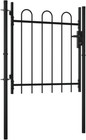 Black Single Door Fence Gate With Hoop Top And Horizontal Brace - Heavy-duty Ste