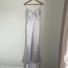 White Satin Slip Wedding Dress Size 10 Regular V-neck Spaghetti Straps Train