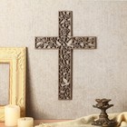 Wooden Wall Hanging Cross Flower Pigeon Religious Home Living Room Decor Rustic