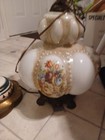 Vintage Lamp Table  Parlor Bubble Glass Brass 3 Way Light Floral Design