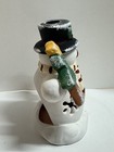 Vintage 4 5    Tall Porcelain Snowman And Bird Votive Candle Holder Figurine
