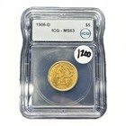 1906-d  5 Gold Liberty Head Ms63 Icg   Choice Bu Unc Ms