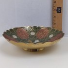 Vintage Indian Brass Enameled Bowl Magic Sahar Footed Gold Tone Green Red Decor