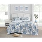 King Size Quilt Set Blue Modern Farmhouse Floral Country Cottage Shabby Chic 3pc