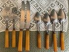 8pc Vintage Mixed Flatware W  Butterscotch Bakelite Handles  Stainless Steel