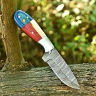 Handmade Damascus Steel Hunting Knife Fixed Blade Wood Handle Leather Sheath1726