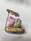 Peint Main Limoges France Hand Painted La Gloriette Pig With Parasol Mint