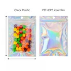 100-400pcs Holographic Mylar Foil Bag Resealable Zip Pouch Packaging Clear Front