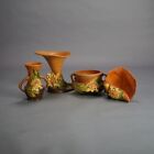 Four Pieces Of Brown Roseville Art Pottery With Water Lily Pattern Mid 20thc