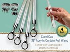 New 36 Inch Curtain Pull Wand Acrylic Clear Drapery Rod Steel Cap 4 Pack