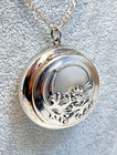 1980 Art Nouveau Decor Silver Chateliane Pendant Pill Snuff Box Geranium Leaves