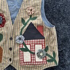 Vintage Birdhouse flowers Patchwork Button Front Vest Country Cottagecore M l