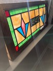 1905 Antique Stained Glass Transom   Rare Gold-infused Ruby   Emerald Slag   Bal