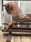Antique Vtg Hand Carved Wooden Rocking Horse - Folk Art Primitive Glider Wood