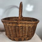 Antique Dark Honey Oval Wicker Market Basket Woven Handle Farmhouse Home Decor