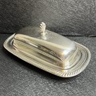 Wm Rogers 887 Silverplate Butter Dish Gadron Rim Mcm Mid Century