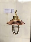 Nautical Antique Brass Marine Ship Deco Hanging Light With Copper Shade Set Of 2