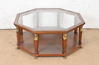 Baker Furniture Egyptian Revival Walnut And Brass Octagonal Cocktail Table