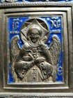 Antique Russian Brass Enamel Icon the Savior Of The Blessed Silence 19thc