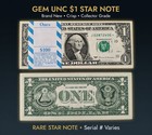 Rare  1 Star Note One Dollar Bill Uncirculated - Consecutive Runs