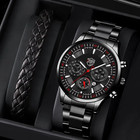 Men s Stainless Steel Quartz Watch With Luminous Date And Leather Bracelet