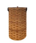 Amish Round Laundry Hamper Small Size With Lid Solid Oak Bottom Leather Handles