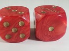 Vintage Las Vegas Casino Dice Set Red Gold Swirl Inlaid Dots