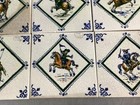 6 Antique 19th C Dutch Delft Hand Painted Soldier On Horseback Polychrome Tile