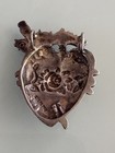 Antique Art Nouveau European Sacred Heart Charm Pendant Roses Swords 4 Grams