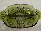 Vintage Green Glass Serving Bowl And Relish Tray Set Decorative Floral Pattern