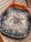 Vintage French Floral Tapestry Handbag W  Lucite Tortoise Handle And Chain