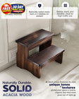 Wooden Two Step Stool For Adults  Heavy Duty Acacia Wood Bed Step Compact Bedsid