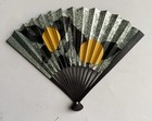 Jal Japan Airlines - Vintage Silver   Yellow   Blue Hand Fan - Approx 6 5   