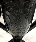 Vtg 1930 s Le Smith Glass Black Amethyst Trophy Vase Embossed Dancing Nymphs