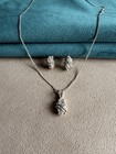 Vintage Sterling Silver Marquise Wrap Pendant Necklace   Earrings Set - 18 