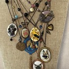 Vintage Animal Cameo Jewelry Lot Dog Cat Bird Horse Assemblage Necklaces Lot