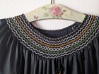 Vintage Mexican Peasant Boho Blouse Black Rayon Embroidered  M l