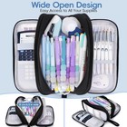 Kseeon Pencil Case Large Capacity  3 Compartment Black Big Pen Pouch Zipper